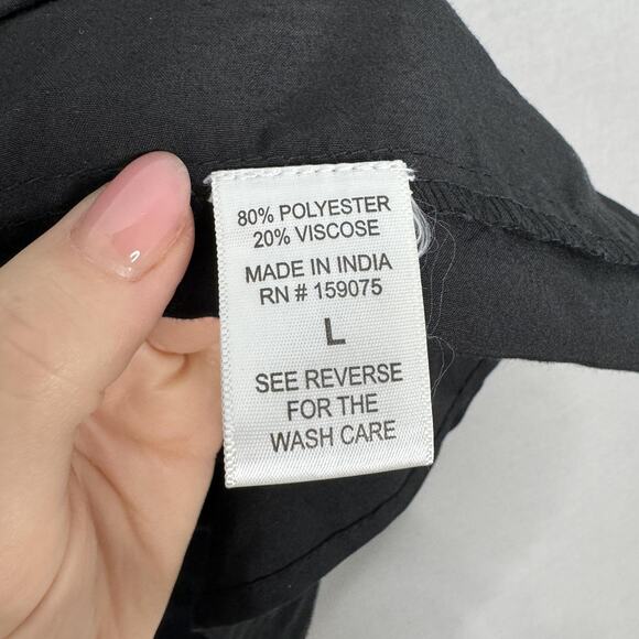 Wishing Waves Belted Shirt Dress Womens Large Black Poplin Mini Ruffle Hem - Picture 14 of 15